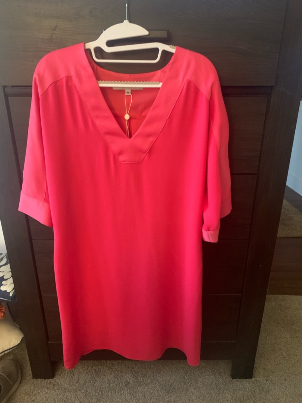 Trina Turk Hot Pink V-Neck Shift Tunic or Mini Dress. NEW